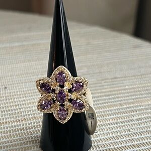 Purple and Gold crystal Floral Ring